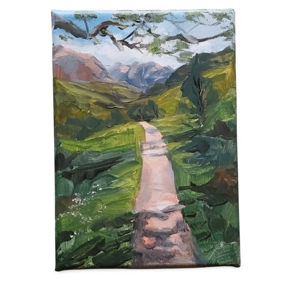 Mountain spring, Original Landscape Painting, 5x7 Mini Art - Picture 2 of 14